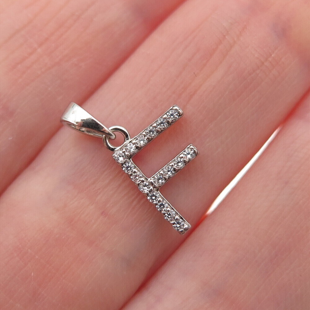 925 Sterling Silver Round-Cut C Z Letter F Initial Mini Charm Pendant
